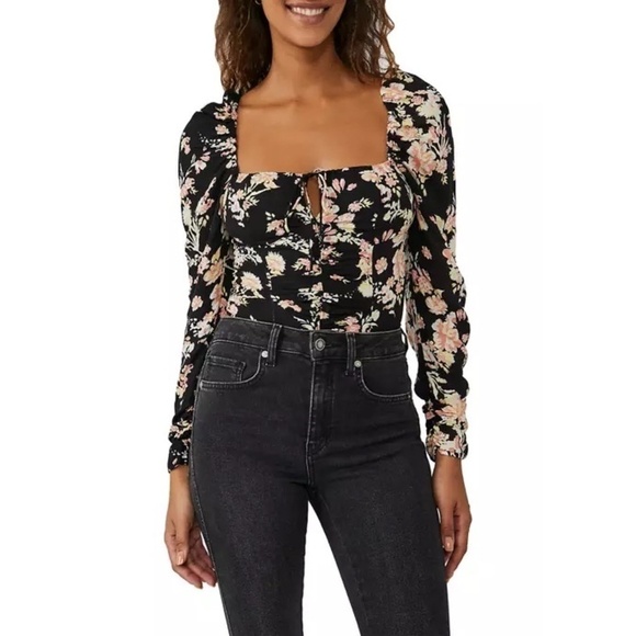 Free People Tops - Free People Hilary Black Floral Print Top